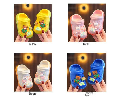 Pantoufles pour enfants, dessin animé mignon, pour filles et garçons, avec semelles souples, sacs pour bébés, chaussures perforées, sandales pour la maison et le bébé