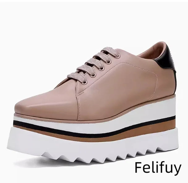 Baskets Blanches en Cuir de Vache pour Femme, Chaussures à Semelle Optique, Décontractées, à Lacets, Confortables, d'Extérieur, de Styliste, Printemps 2024