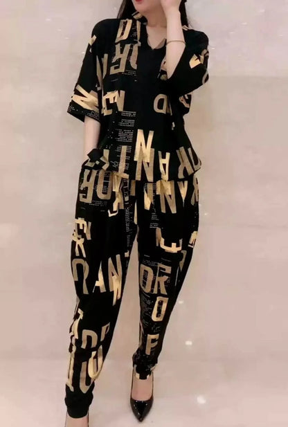 Costume femme 2025 été nouvelle Version coréenne ample imprimé hauts sarouel deux ensembles correspondant à la mode grande taille vêtements pour les femmes