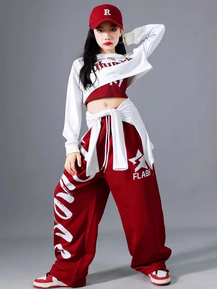 Filles K-pop haut court mode lettres Sport Joggers pantalon fille groupe vêtements ensembles enfants Hip Hop Streetwear enfants Jazz Costumes