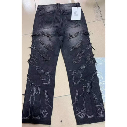 Hommes Baggy Esthétique Streetwear Jeans Mâle Rétro Mode Jambe Large Denim Pantalon Graphique Brodé Designer Hip Pop Denim Pantalon