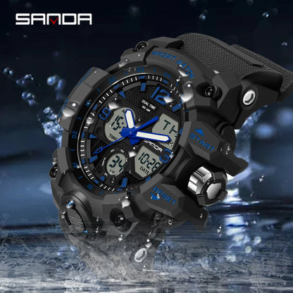 SANDA nouvelle mode Sport militaire montre-bracelet pour hommes numérique Quartz double affichage montres étanche montre décontractée pour hommes