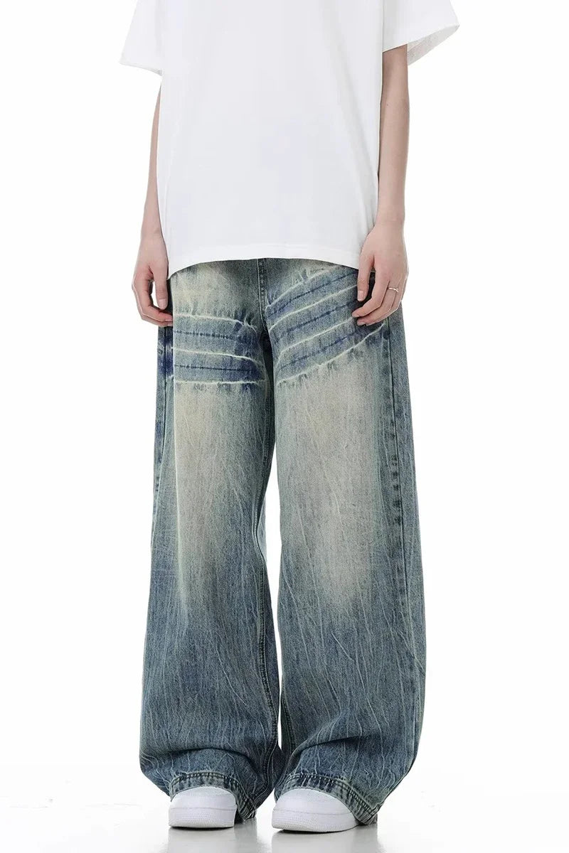 Jean Baggy craquelé pour homme, pantalon Y2k Harajuku, Vintage, délavé, droit, en Denim, Punk Goth, nouvelle collection 2025