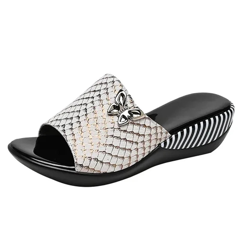 Sandales à Talons Compensés en Cuir group pour Femme, Pantoufles d'Été à la Mode, Chaussures Anti-Alde