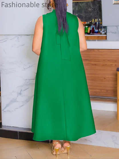 Robe de soirée décontractée pour femmes, couleur unie, col rond, sans manches, décor floral, grande balançoire