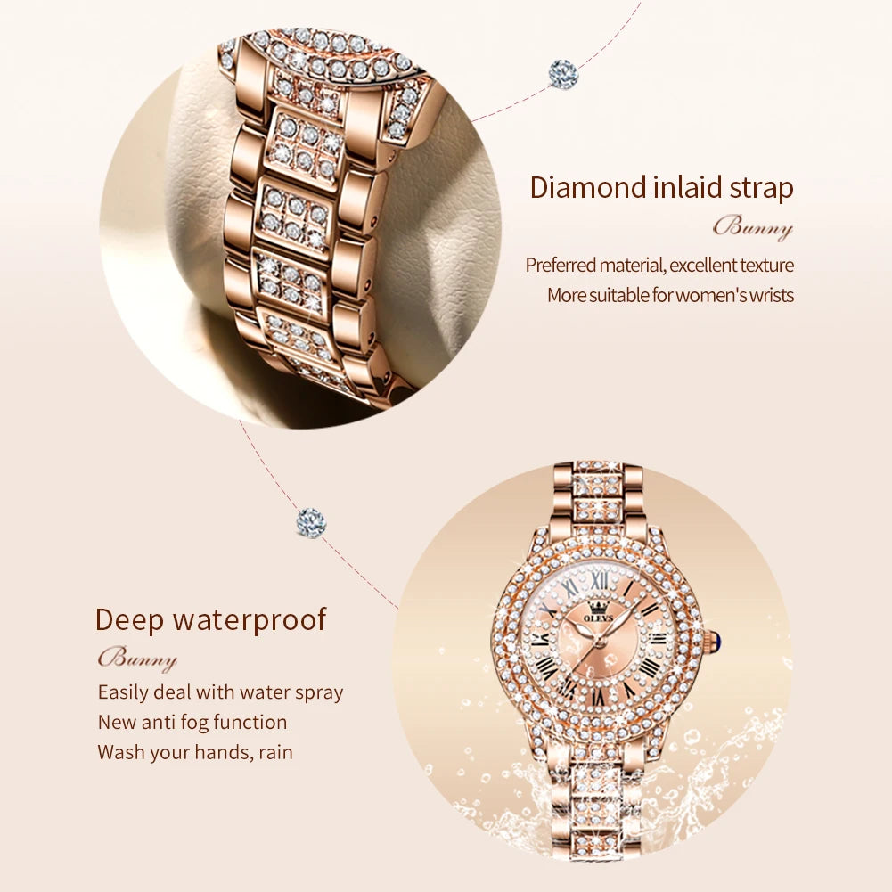 OLEVS Original diamant montre pour femmes mode élégant en acier inoxydable étanche Quartz montre-bracelet de luxe dames robe montres