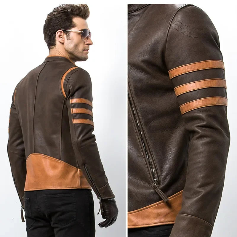 Blouson aviateur en cuir PU décontracté Wolverine pour hommes, manteau Lomatéritive, fermeture éclair, mince, grande taille, 5XL-M, automne, 2024