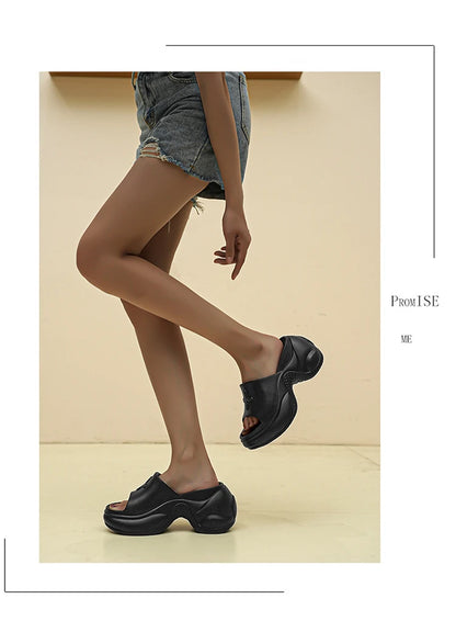 STleargSHEN-Pantoufles d'été à l'offre elles optiques pour femmes, tongs hautes de 9cm, talons compensés, chaussures de plage, pantoufles à plateforme épaisse