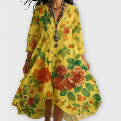 Robe décontractée pour femmes, ample, rétro, imprimé, manches 7-quarts, mode printemps-automne, élégante, bord de mer, vacances, 2025