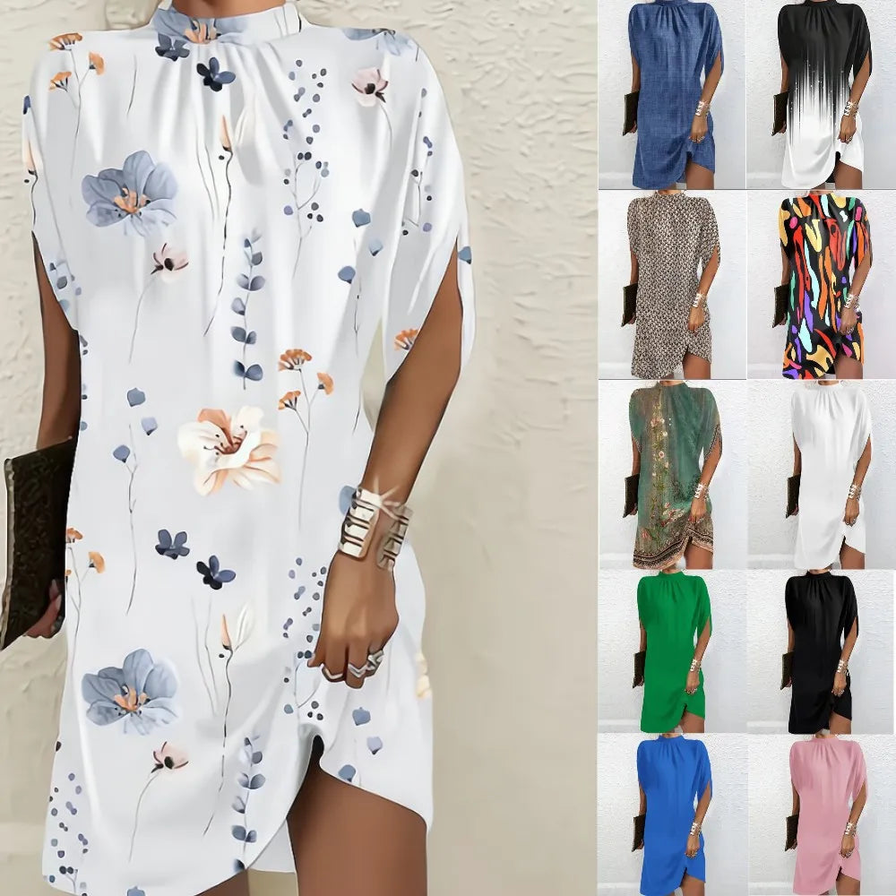 Mini robe décontractée à col rond pour femmes, nouvelle mode, imprimé Tie Dye, élégante, manches chauve-souris, ample, été, 2023