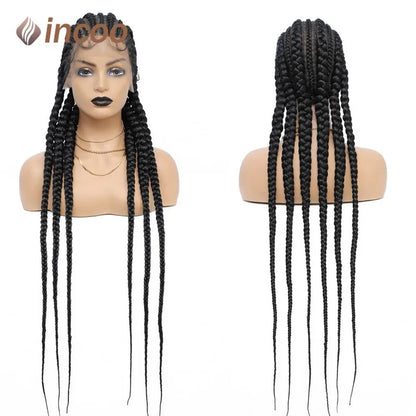 Incoo-Perruque synthétique tressée pour femmes noires, 36 pouces, sans nœud, boîte, Cornrow, cheveux africains