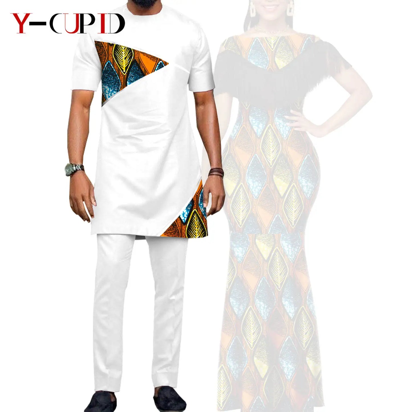 Robes africaines pour femmes, tenues de Couple assorties, Bazin Riche Dashiki, Slim, imprimé pompon, longues robes de fête Y23C009