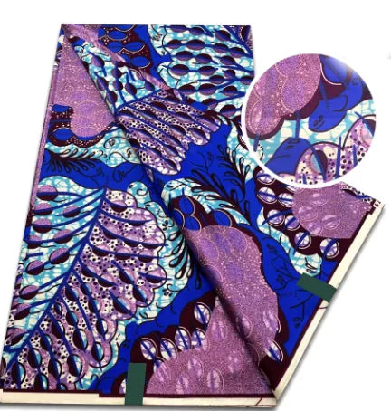 Tissu africain en cire de coton, très bonne qualité, nouvelle grande cire Ankara brillante Pagne, couleur grise, brillant doré, trucs Batik, 6 mètres