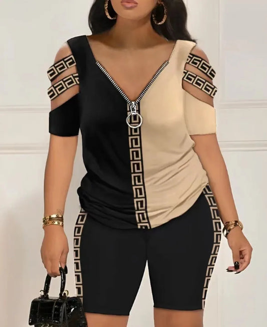 2025 mode Sexy pour fora t-shirt et short 2 pièces ensembles femmes tenue été décontracté ample imprimé t-shirts deux pièces ensemble pour les femmes