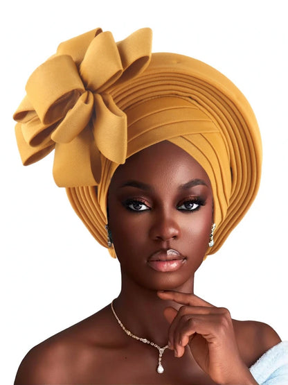 Grande fleur Turban casquette pour femmes élégant Auto Gele couvre-chef dame africaine bandeau Nigeria femme couvre-chef chapeau musulman