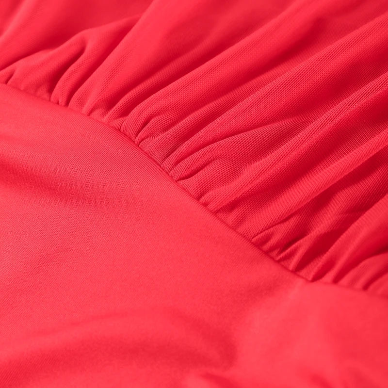 Robe longue de soirée plissée rouge Chic, élégante, manches volantes, maille, Patchwork, Maxi, vacances d'été, plage