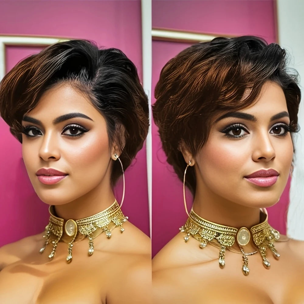 Perruque Lace Front Wig naturelle ondulée, cheveux humains, coupe Pixie, 13x4, pour femmes