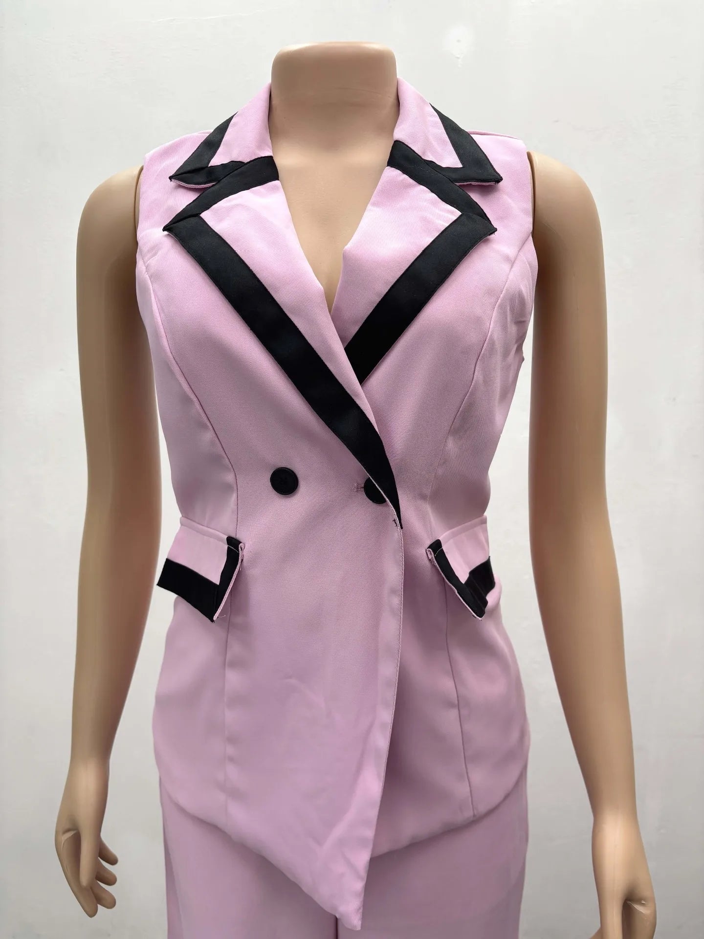 BS -  mode femmes ensemble rayé Patchwork sans manches débardeur Blazer haut et pantalon à jambes larges costume 2025 deux 2 pièces ensembles tenues