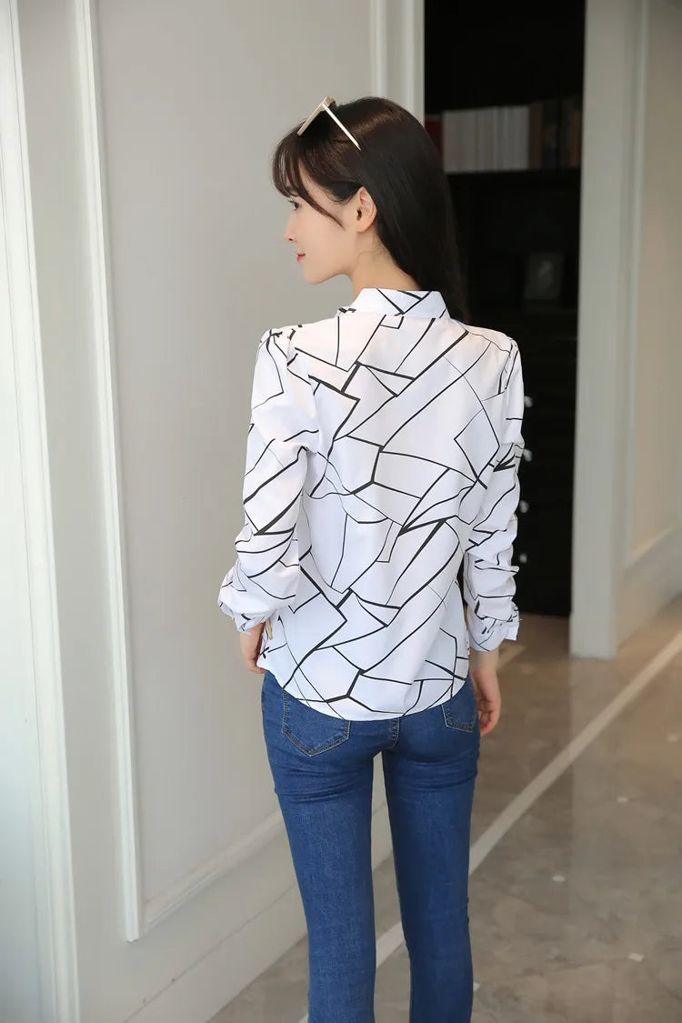 Chemisier à rayures pour femmes, col montant, chemise à manches longues et chemisiers imprimés pour dames, hauts basiques pour femmes