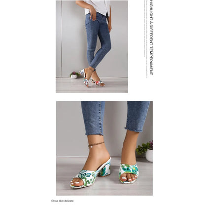 Pantoufles d'Été à Talons Épais pour Femme, Chaussures de Haute Qualité, Parka Ouverte, Décontractées, Grande Taille