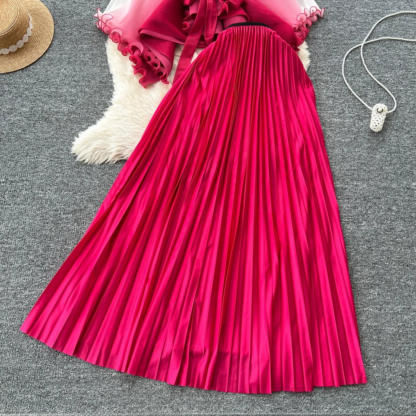 Miyake pli changement progressif couleur bord ondulé costume soleil jupe plissée à la mode et élégant deux pièces ensembles tenues pour femmes