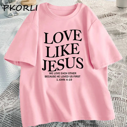 Amour comme jésus t-shirts chrétiens T-shirt religieux à base de foi décontracté à manches courtes femme vêtements Streetwear col rond vêtements