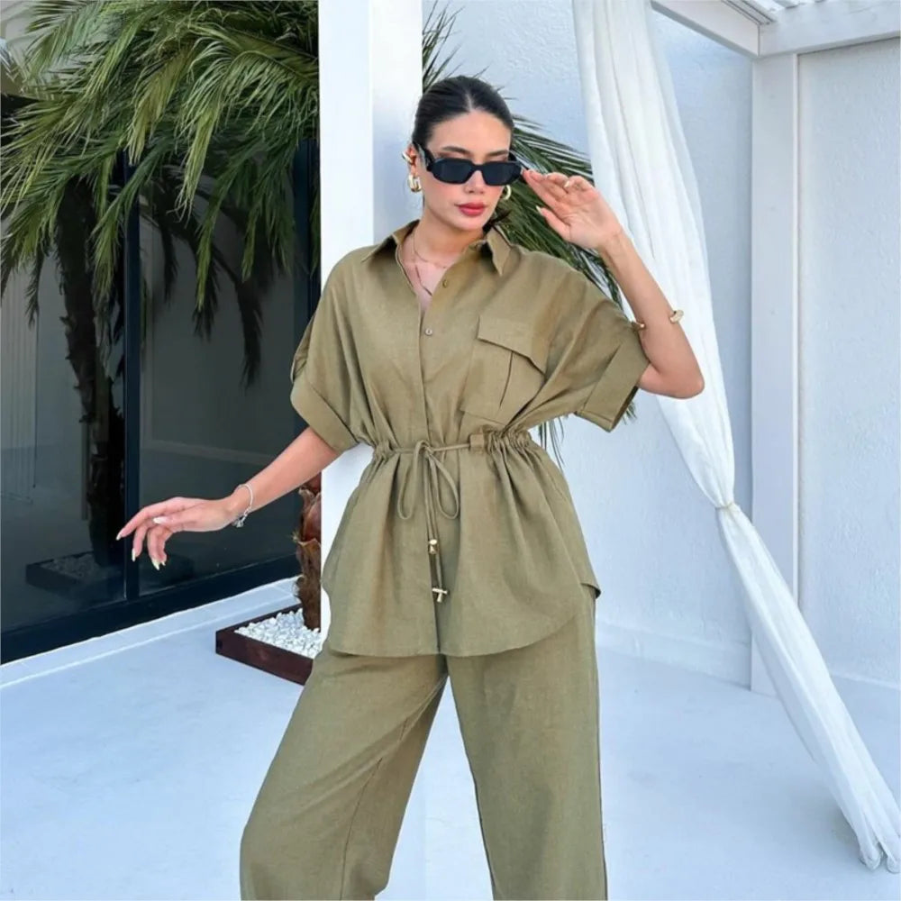 Ensemble deux pièces pour femmes, streetwear, décontracté, à la mode, pour les travailleuses, avec poche, collection été 2024