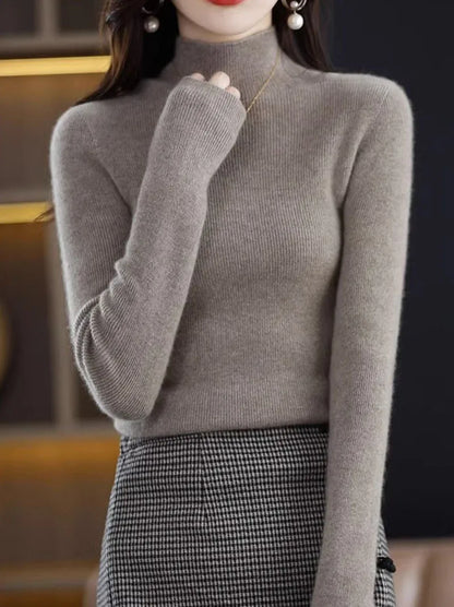 Pull en tricot à demi-col roulé pour femme, couleur unie, coréen, manches longues, mode assortie, épais, chaud, Slim, nouvelle collection automne hiver