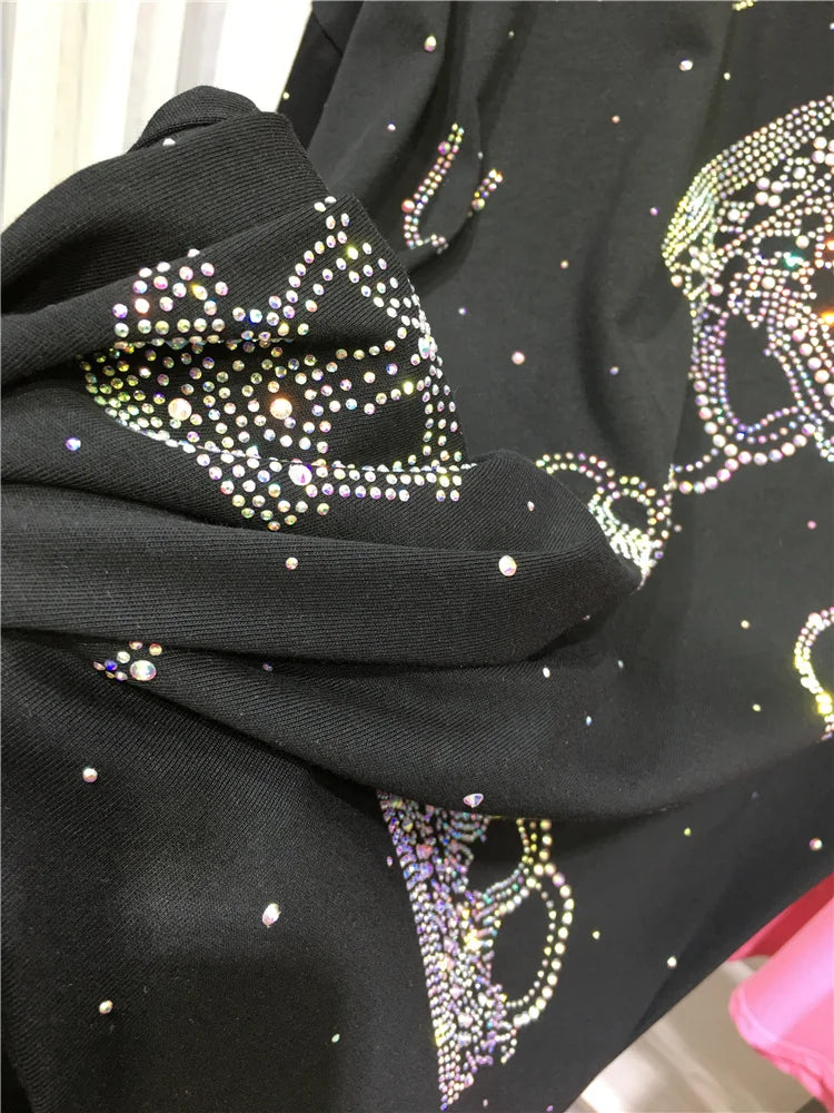 T-shirt à manches courtes pour femmes, haut européen surdimensionné, nouvelle mode, ample, strass, couronne de diamant, fer, diamant, été