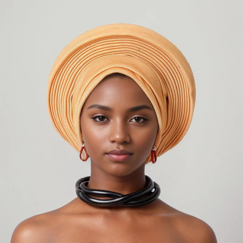 Turban Africain Plissé pour Femme, Déjà Fait, Cravates de Sauna, Bonnet Auto Gele, Hijab Musulman, Mariage Nigérian, Chapeau Rond