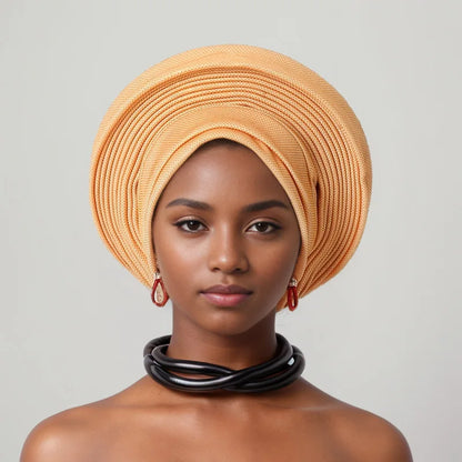 Turban Africain Plissé pour Femme, Déjà Fait, Cravates de Sauna, Bonnet Auto Gele, Hijab Musulman, Mariage Nigérian, Chapeau Rond