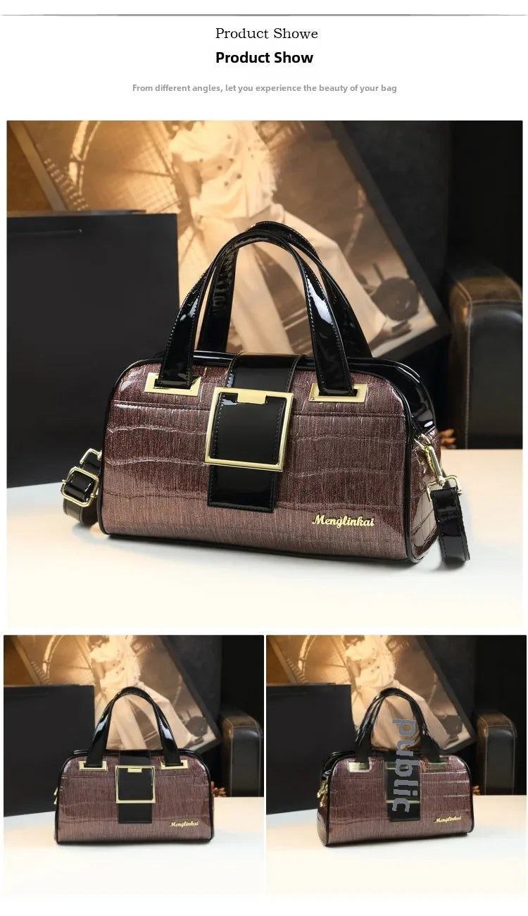 Sac à main multicouche en cuir souple pour femme, motif crocodile, coussin Boston, mères d'âge moyen, initié unique, nouveau, 2024