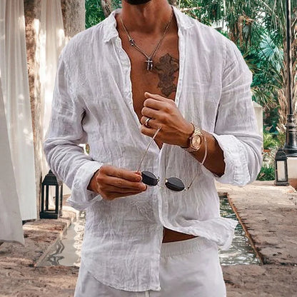 Chemise en coton pour hommes, confortable et décontractée, Cardigan à revers rayé, simple boutonnage, manches longues, nouvelle collection printemps été