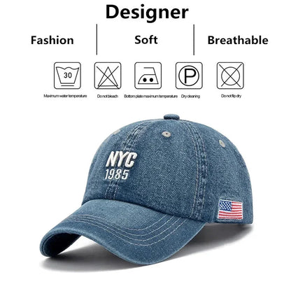 Mode NYC 1985 broderie Denim Snapback casquettes de Baseball réglable en plein air décontracté adulte lavage sport Golf soleil chapeaux