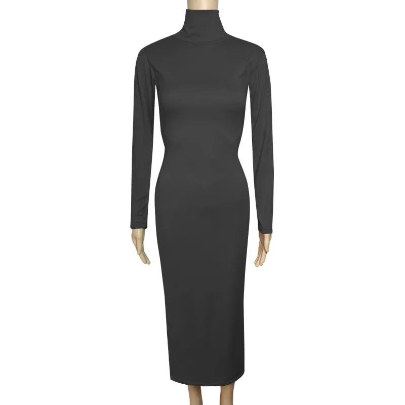 Robe longue à col haut pour femme, couleur unie, Sexy, élégante, transfrontalière, B105, AE, Stockpile, à la mode, automne