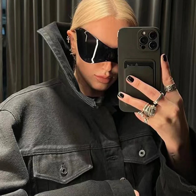 Lunettes de soleil surdimensionnées avec bouclier futuriste pour femmes et hommes, masque argenté à la mode, visière, Punk Y2K