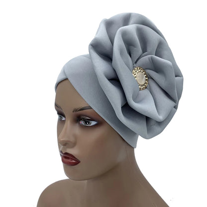 Turban Africain à Grande Fleur pour Femme, Foulard de Sauna Musulman à la Mode