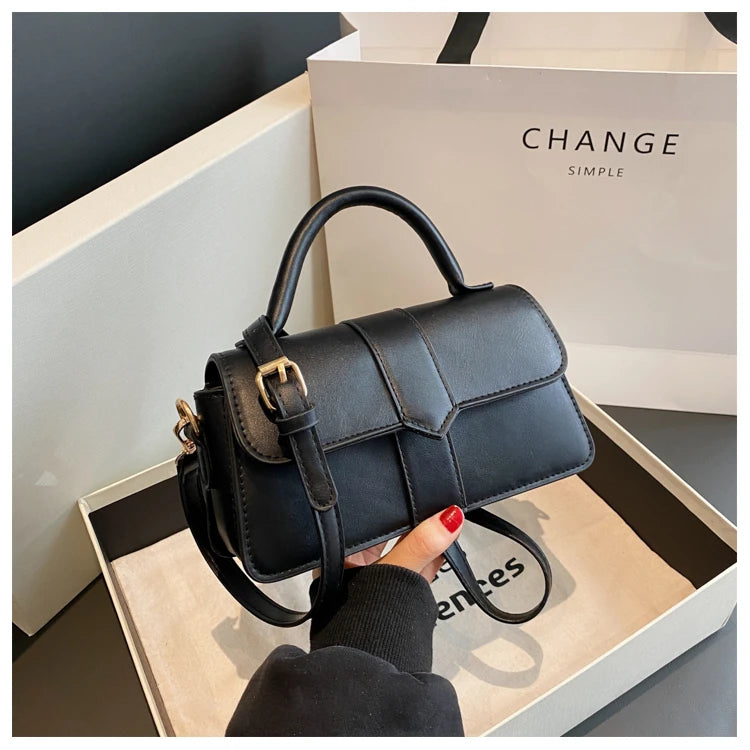 Sac à main en cuir PU pour femme, sac à bandoulière, sac sous les bras vintage, cartable carré, noir, mode initiée