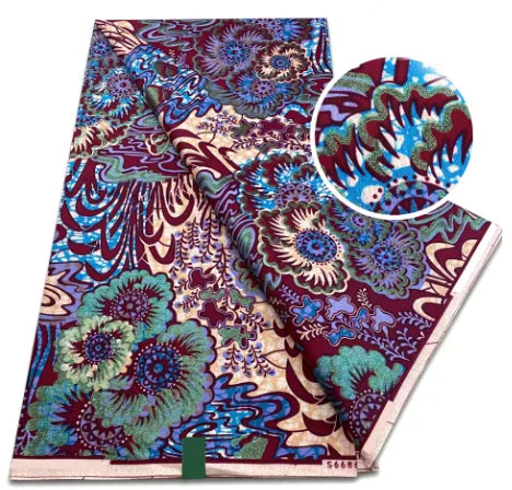 Tissu africain en cire de coton, très bonne qualité, nouvelle grande cire Ankara brillante Pagne, couleur grise, brillant doré, trucs Batik, 6 mètres