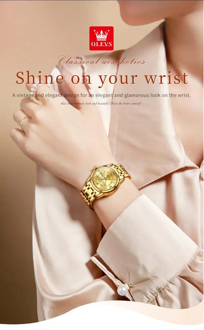 OLEVS meilleure vente mode en acier inoxydable Quartz dames montre de luxe double calendrier lumineux étanche montre élégante pour les femmes