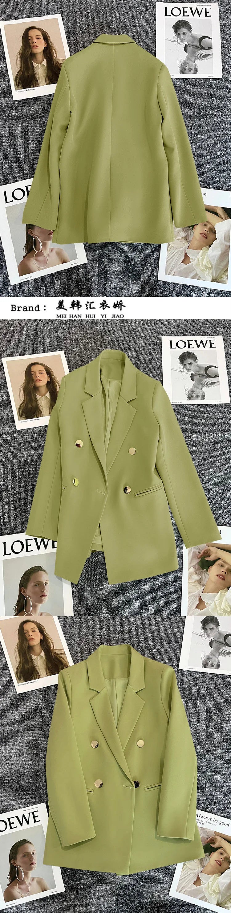 Couleur bonbon OL Blazer printemps automne cranté à manches longues Double boutonnage bouton en métal mince poche Blazer manteaux ZXFS-S602