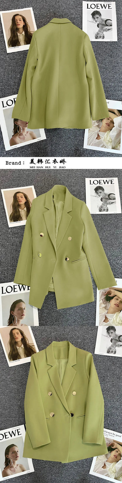 Couleur bonbon OL Blazer printemps automne cranté à manches longues Double boutonnage bouton en métal mince poche Blazer manteaux ZXFS-S602