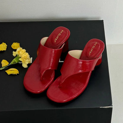 Chaussures rouges mode talons ronds dames pantoufles femmes tongs élégantes femmes pantoufles à talons sandales diapositives chaussures pompes