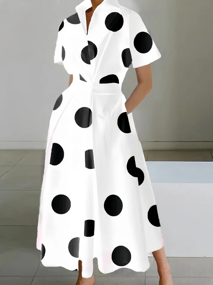 Robe élégante à imprimé géométrique pour femmes, chemise à col rabattu, taille élastique, grande robe balançoire, nouvelle mode, été, 2024