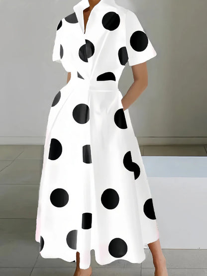 Robe élégante à imprimé géométrique pour femmes, chemise à col rabattu, taille élastique, grande robe balançoire, nouvelle mode, été, 2024