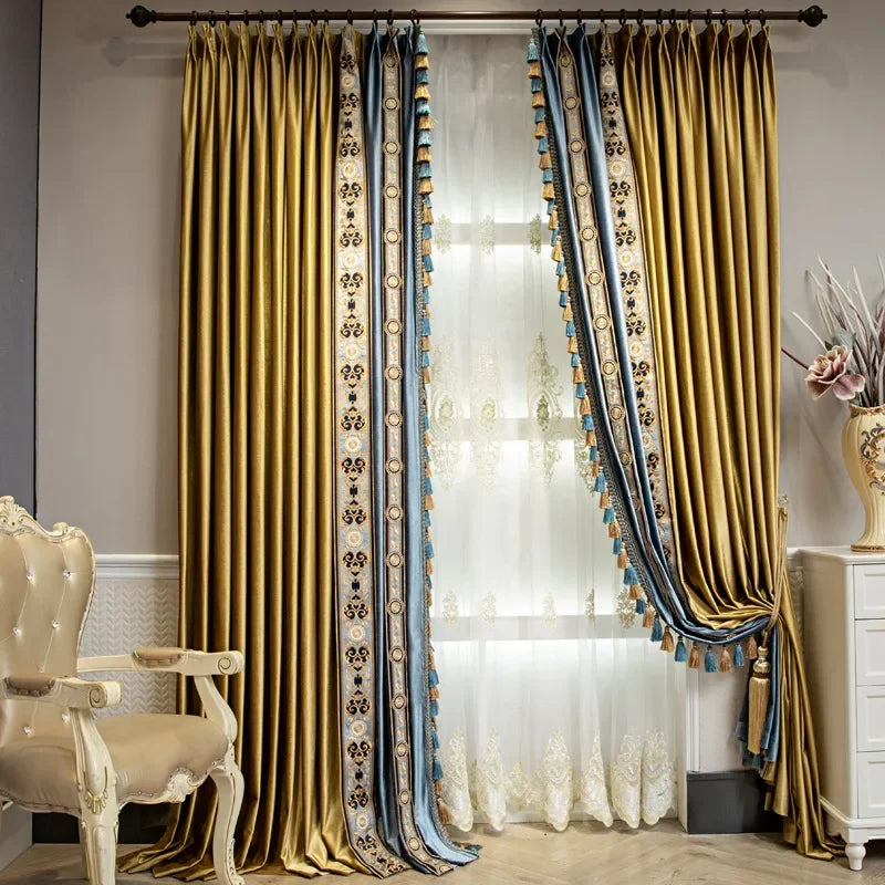 Rideaux en velours ombré or et bleu, haut de gamme, style européen et américain de luxe, pour chambre à coucher, salon, personnalisation de villa