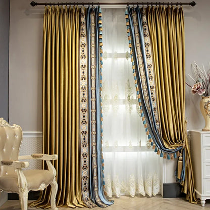 Rideaux en velours ombré or et bleu, haut de gamme, style européen et américain de luxe, pour chambre à coucher, salon, personnalisation de villa