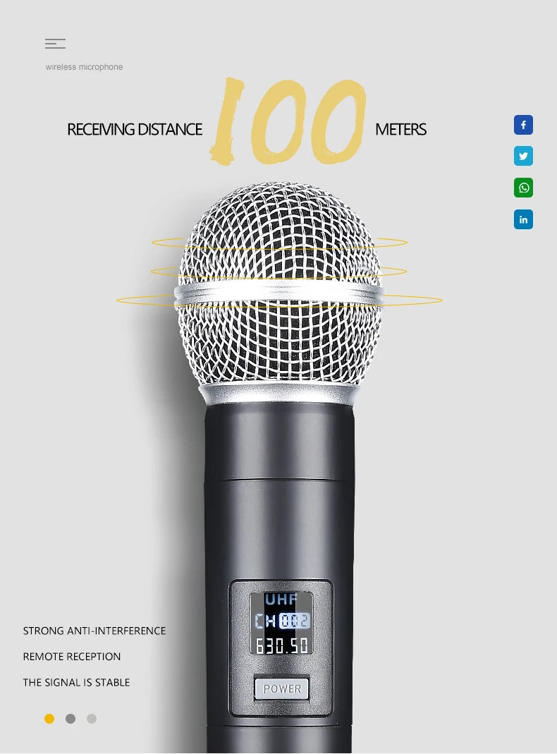 Microphone sans fil portatif à double canal, micro dynamique à fréquence fixe UHF pour karaoké, fête de mariage, spectacle d'église