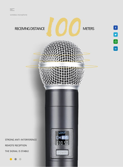 Microphone sans fil portatif à double canal, micro dynamique à fréquence fixe UHF pour karaoké, fête de mariage, spectacle d'église