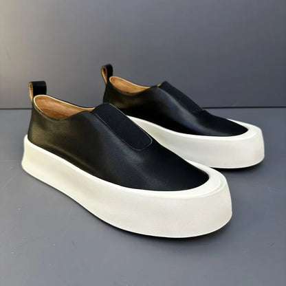 Baskets épaisses en cuir véritable pour hommes, chaussures décontractées, respirantes, à enfiler, haut de gamme